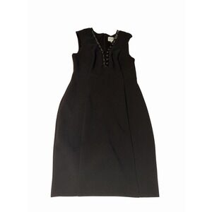 Ashley Graham Beyond Women's Faux Leather Lace Up Neckline Sleeveless Dress 12